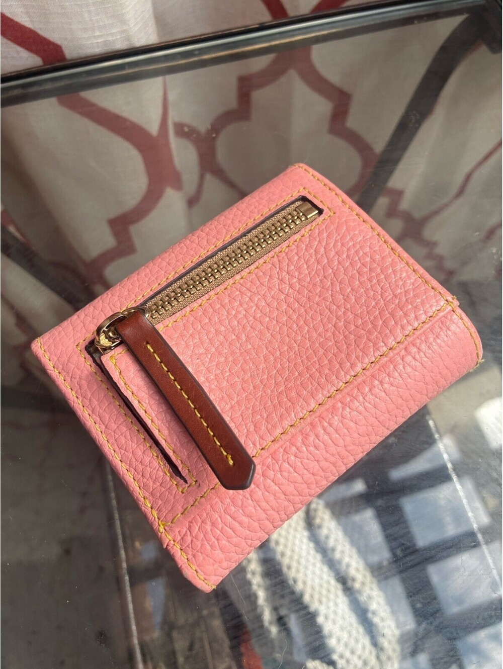 Dooney & Bourke Pink Pebbled Leather Trifold Wallet Coin Zip - Picture 2 of 9